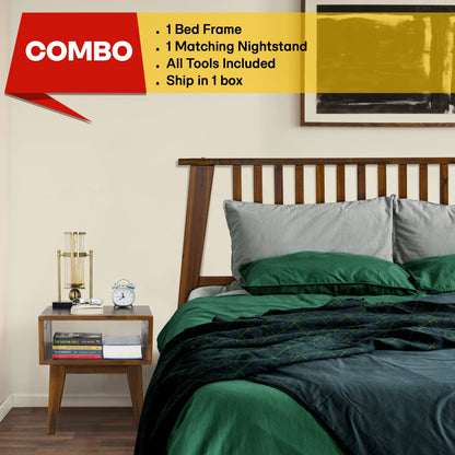 [Buy 1 Get 1] Kaylin Solid Wood Bed Frame & Nightstand