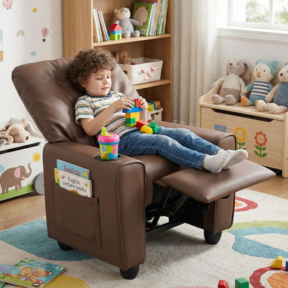 Kids Recliner Chair with Cup Holder & Adjustable Backrest