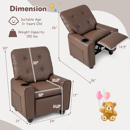 Kids Recliner Chair with Cup Holder & Adjustable Backrest