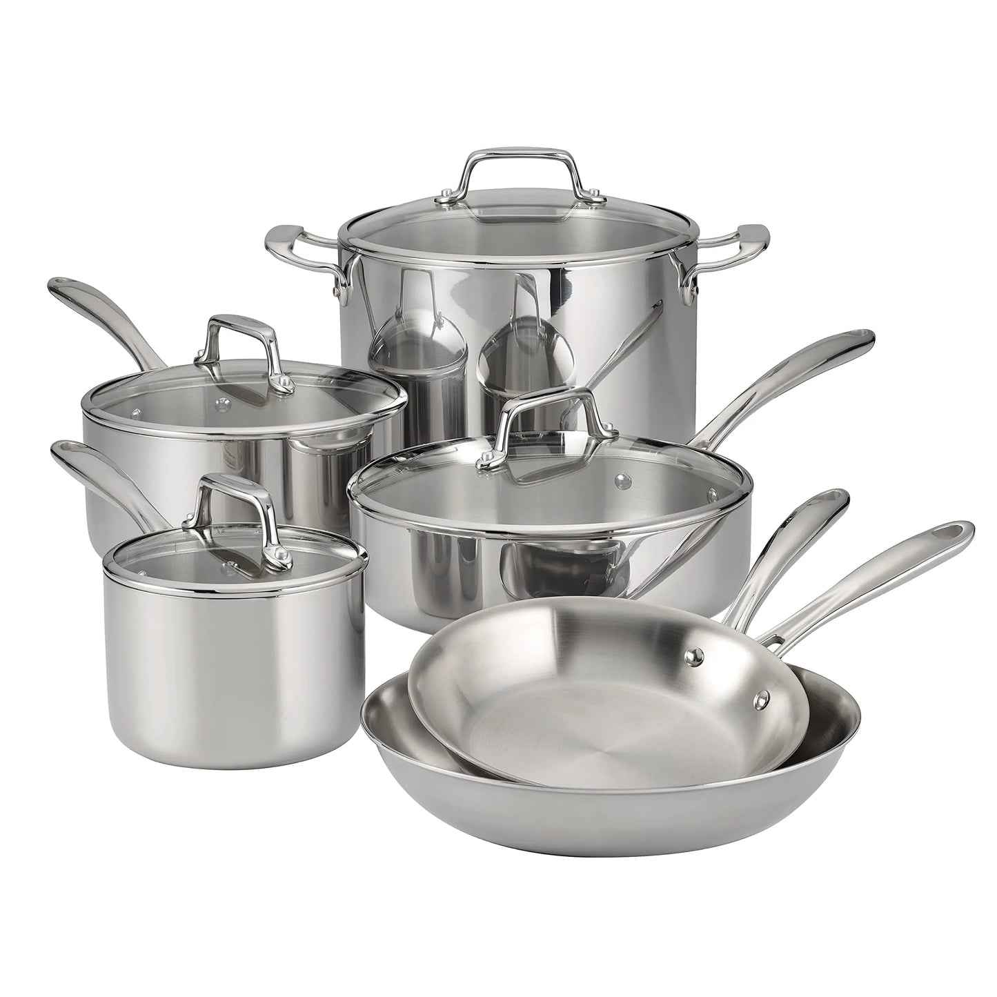 Stainless Steel 14-Piece Cookware Set with Glass Lids, Induction-Ready