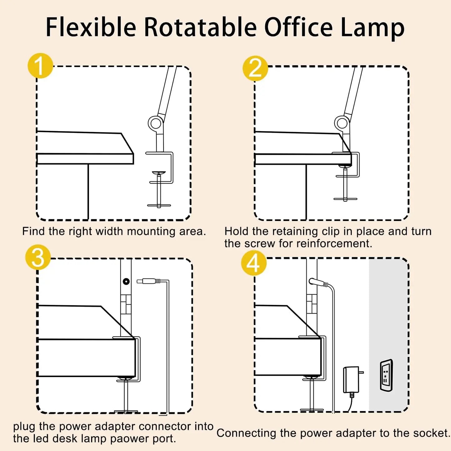 Desk Lamp with Clamp Flexible 4 sections Swing Arm