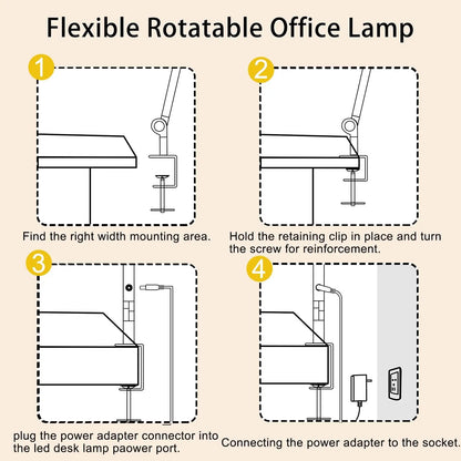 Desk Lamp with Clamp Flexible 4 sections Swing Arm