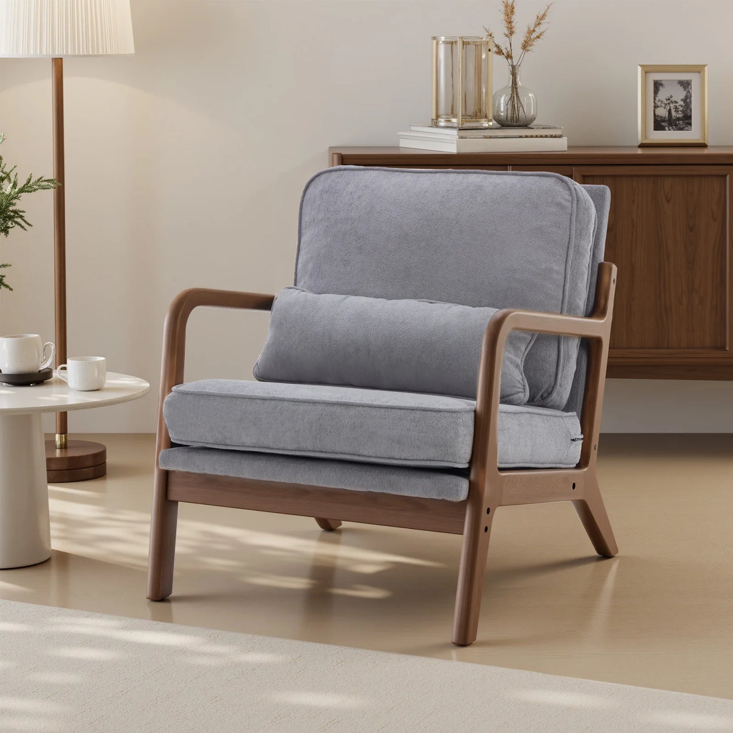 Chair Solid Wooden Frame with Arms and Waist Cushion