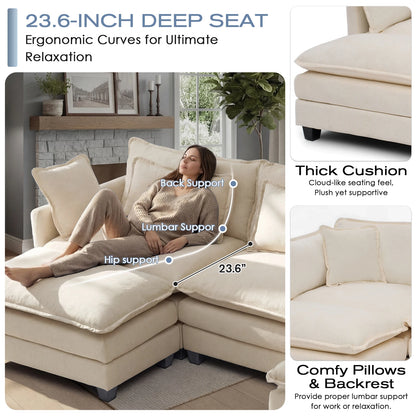 Modular Sectional Sofa with Ottoman, Solid Wood Frame