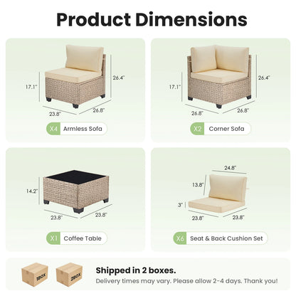 7-Piece Patio Furniture Set, Rattan Sectional Sofa with Glass Table,
