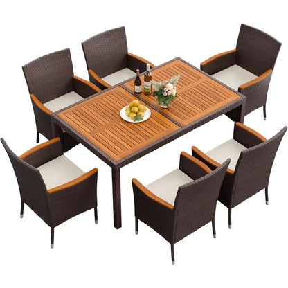 Patio Dining Set Acacia Wood Table Wicker Patio Chairs