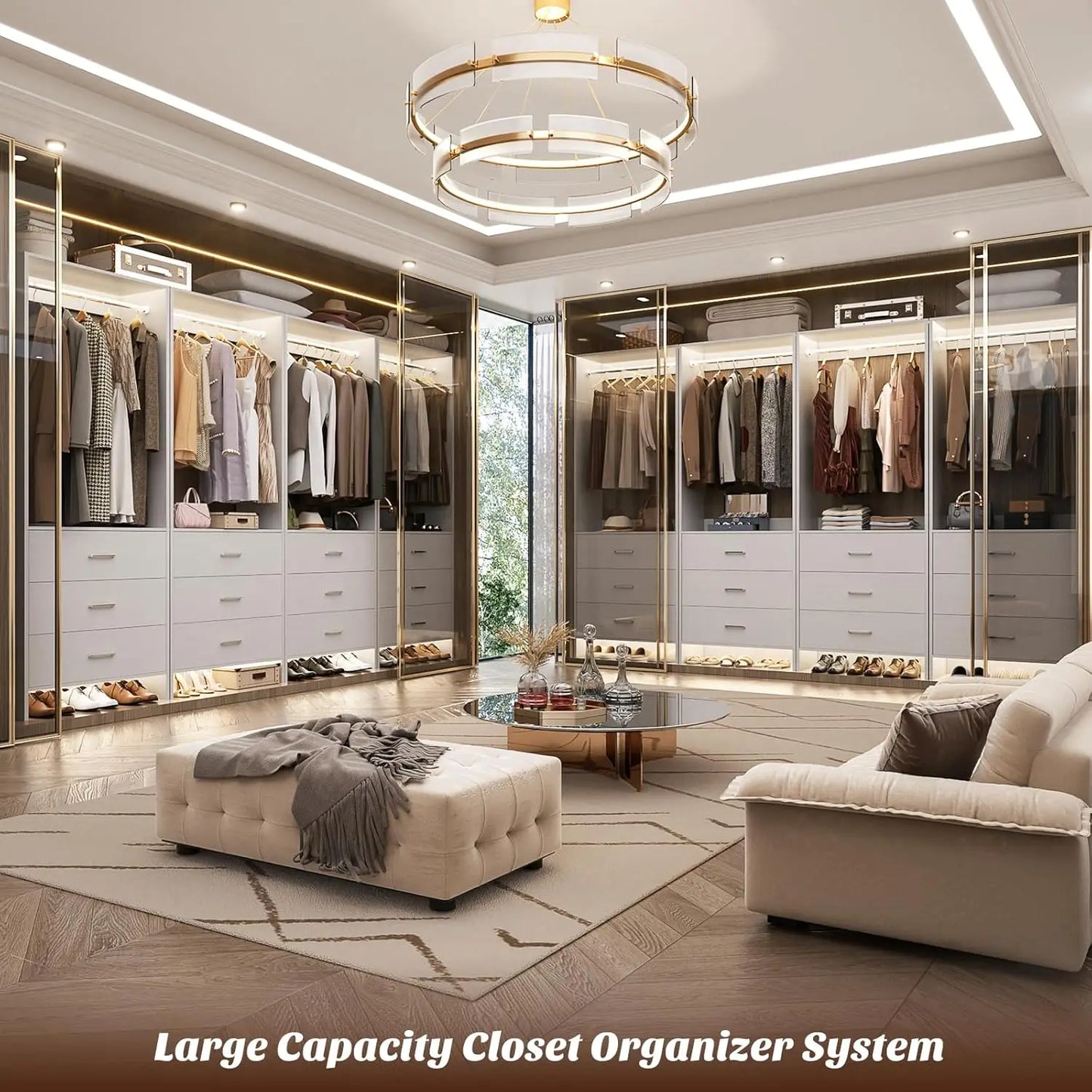 8FT Wood Closet Organizer System with Hanging Rods