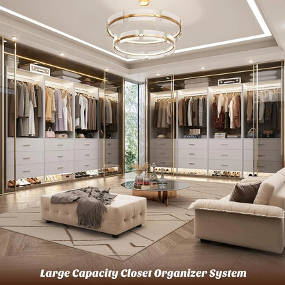 8FT Wood Closet Organizer System with Hanging Rods