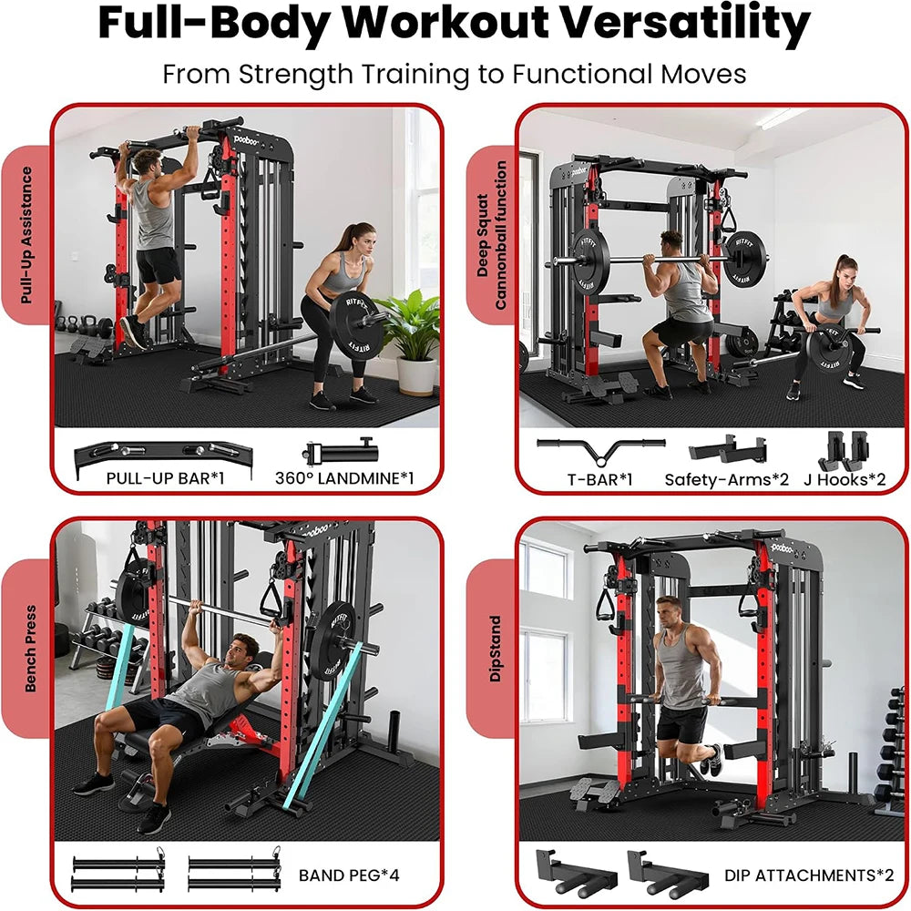 Power Cage Smith Machine with 2000LB Squat Rack Cable System