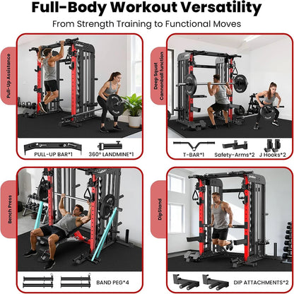 Power Cage Smith Machine with 2000LB Squat Rack Cable System