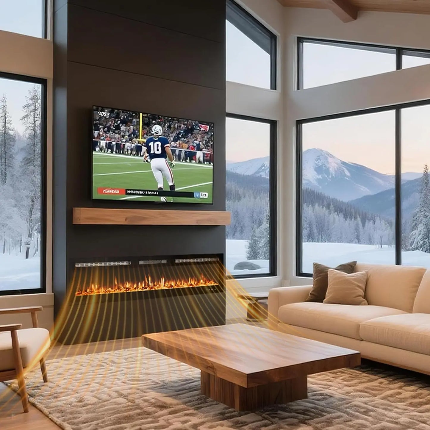 60-Inch Electric Fireplace Wall-Mounted with Remote & Touch Screen