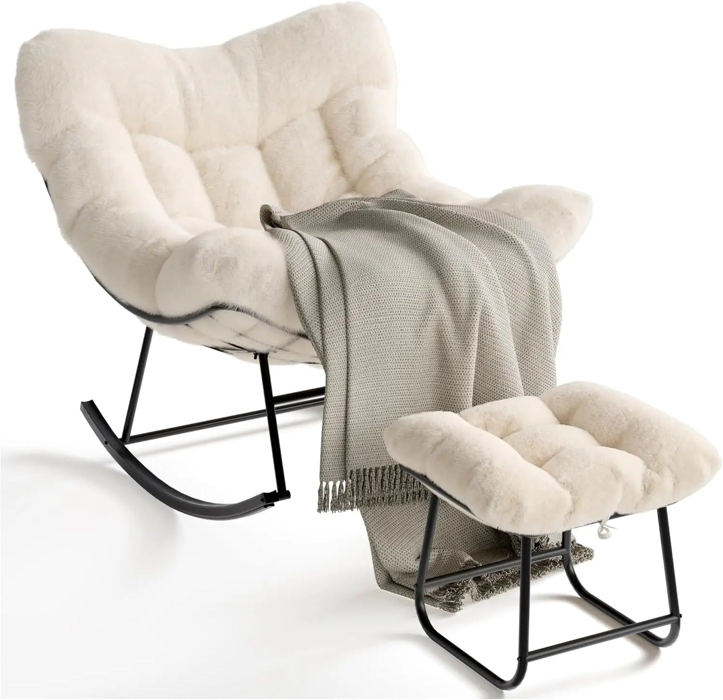 Outdoor Papasan Rocking Chair with Footrest