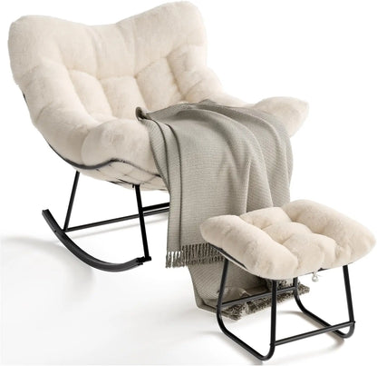 Outdoor Papasan Rocking Chair with Footrest