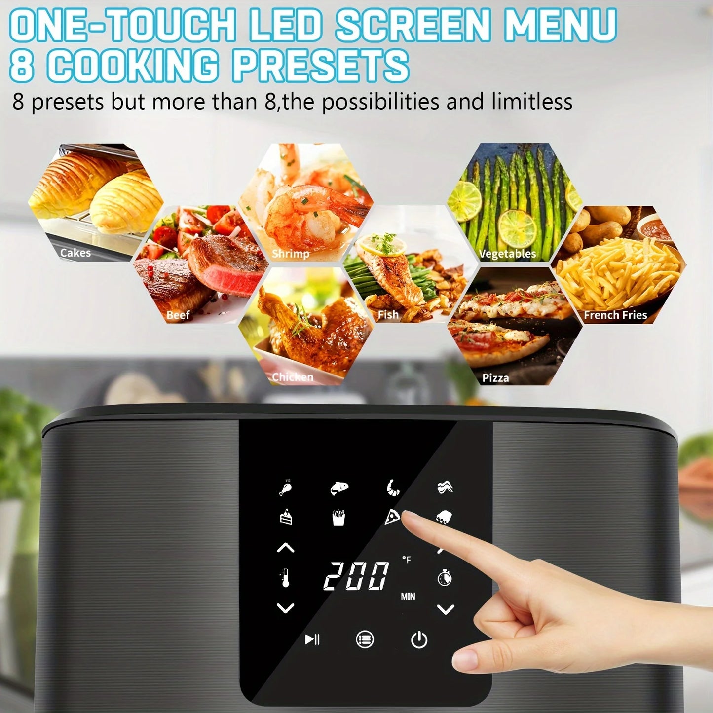 Air Fryer, Adjustable Temperature, 8 Presets