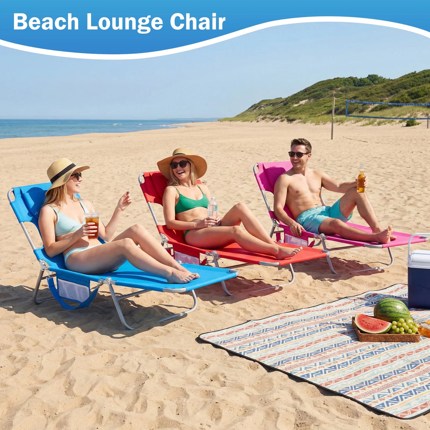 5-Position Adjustable Recline Beach Lounge Chair