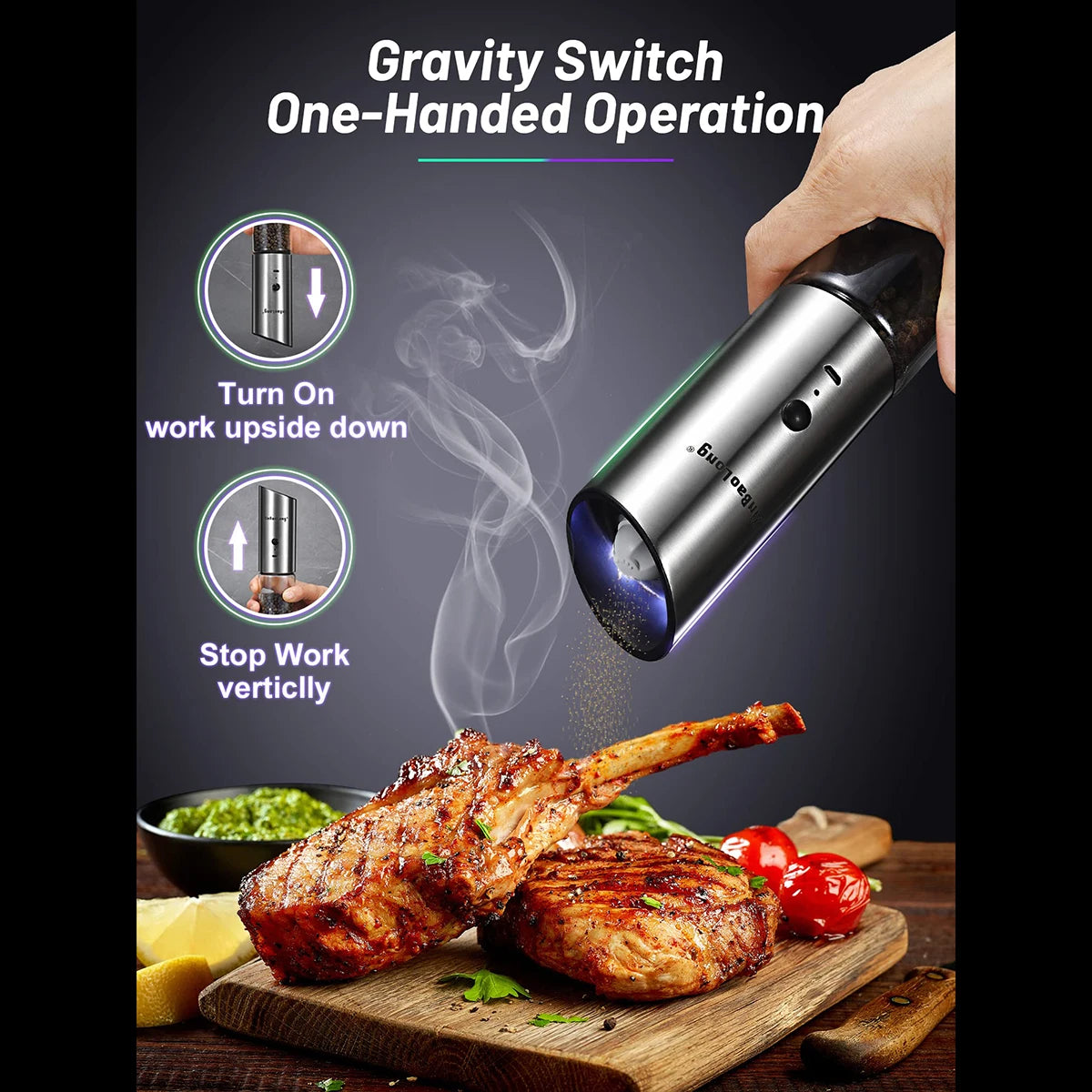 2pcs electric salt and pepper grinder set, rechargeable