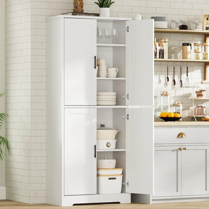 Freestanding Storage Cabinet with 4 Doors and Adjustable Shelves