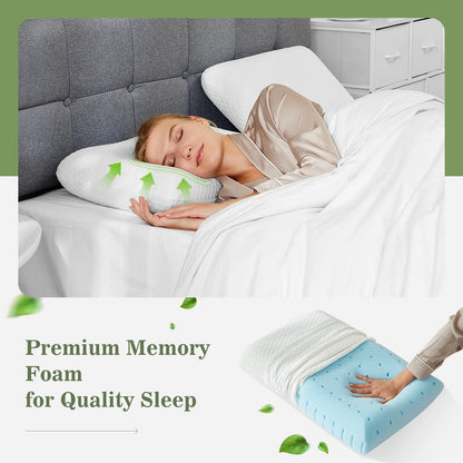Memory Foam Pillows Standard Size, Ventilated Cooling, & Removable Washable Cover