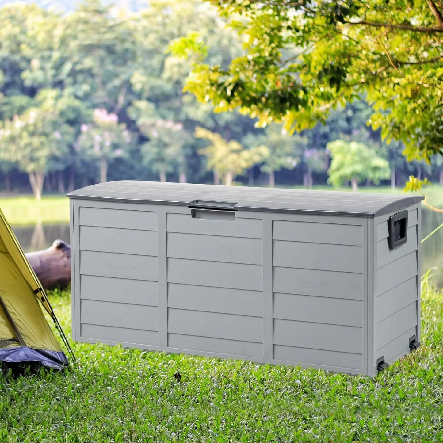 Outdoor Storage Box 75 Gallon with Wheels, Lockable Deck Box for