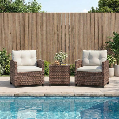 3-Piece Wicker Patio Furniture Rattan With Coffee Table