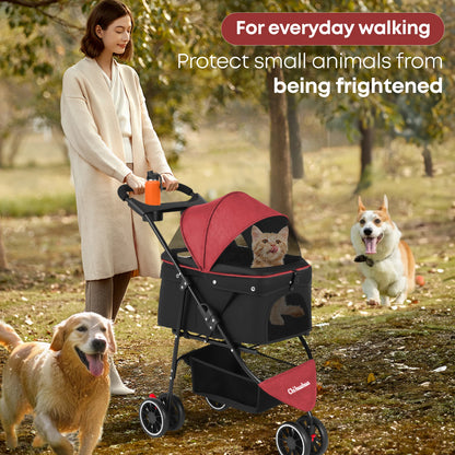 Pet Stroller, Foldable with Breathable Mesh Canopy
