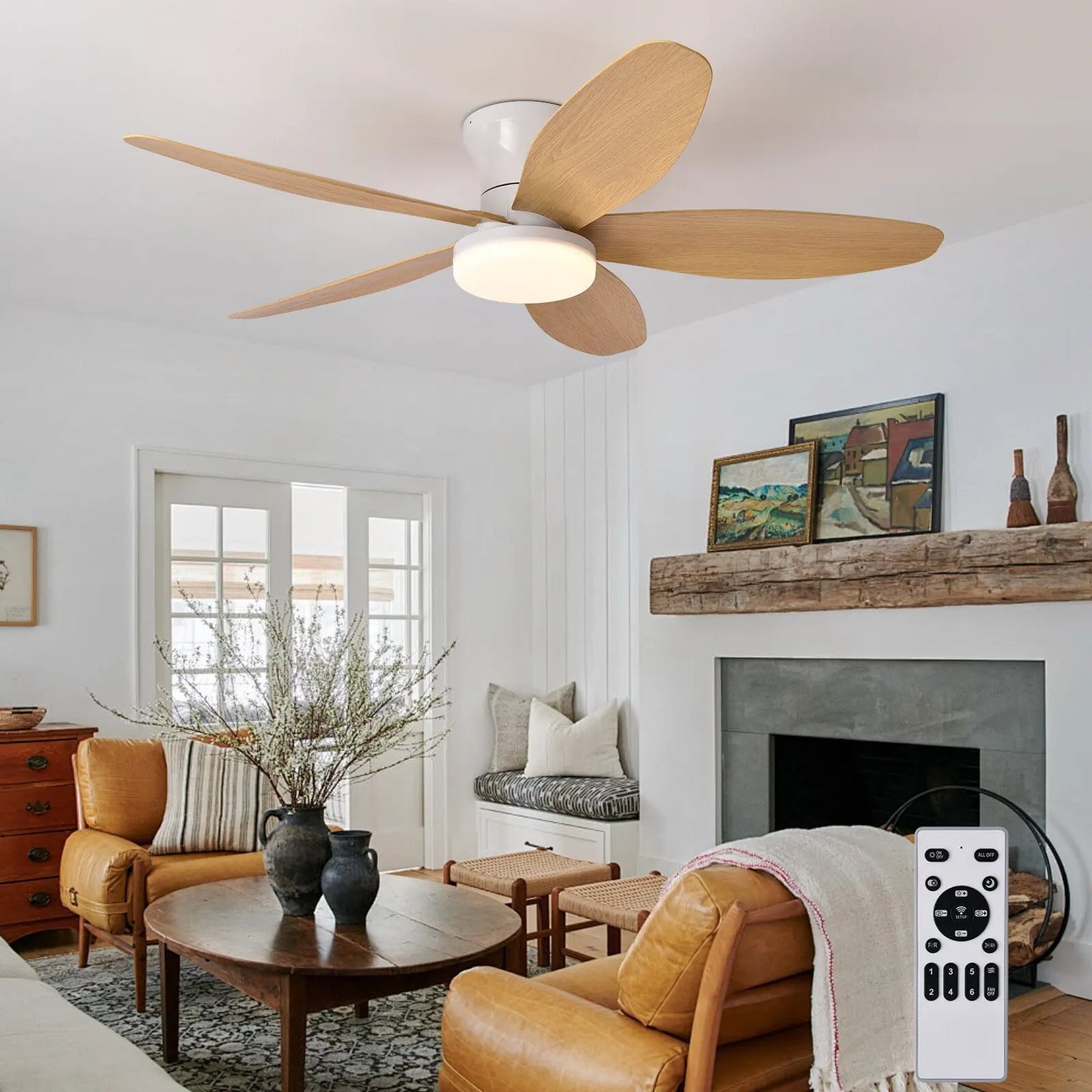 Ceiling Fan with Light 3 Colors, 6 Speeds