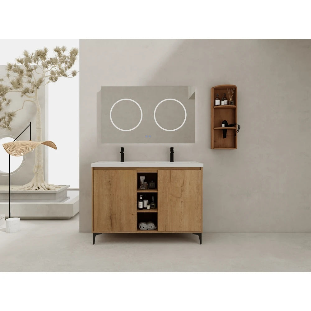 48" Freestanding Bathroom Vanity With Double Sink and Storage Rack, Soft Close Doors,Combination Cabinet(KD-Packing)