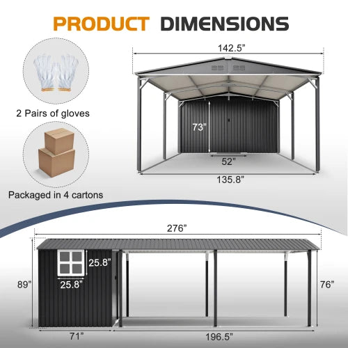 Metal Carport Storage Shed