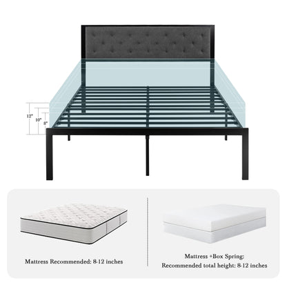 Bed Frame with Upholstered Headboard, No Box Spring Needed