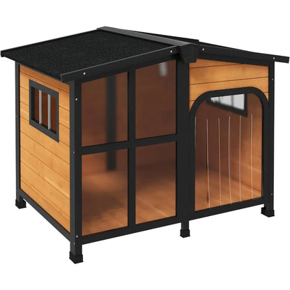 Wooden Dog House with Openable Roof & Giant Window