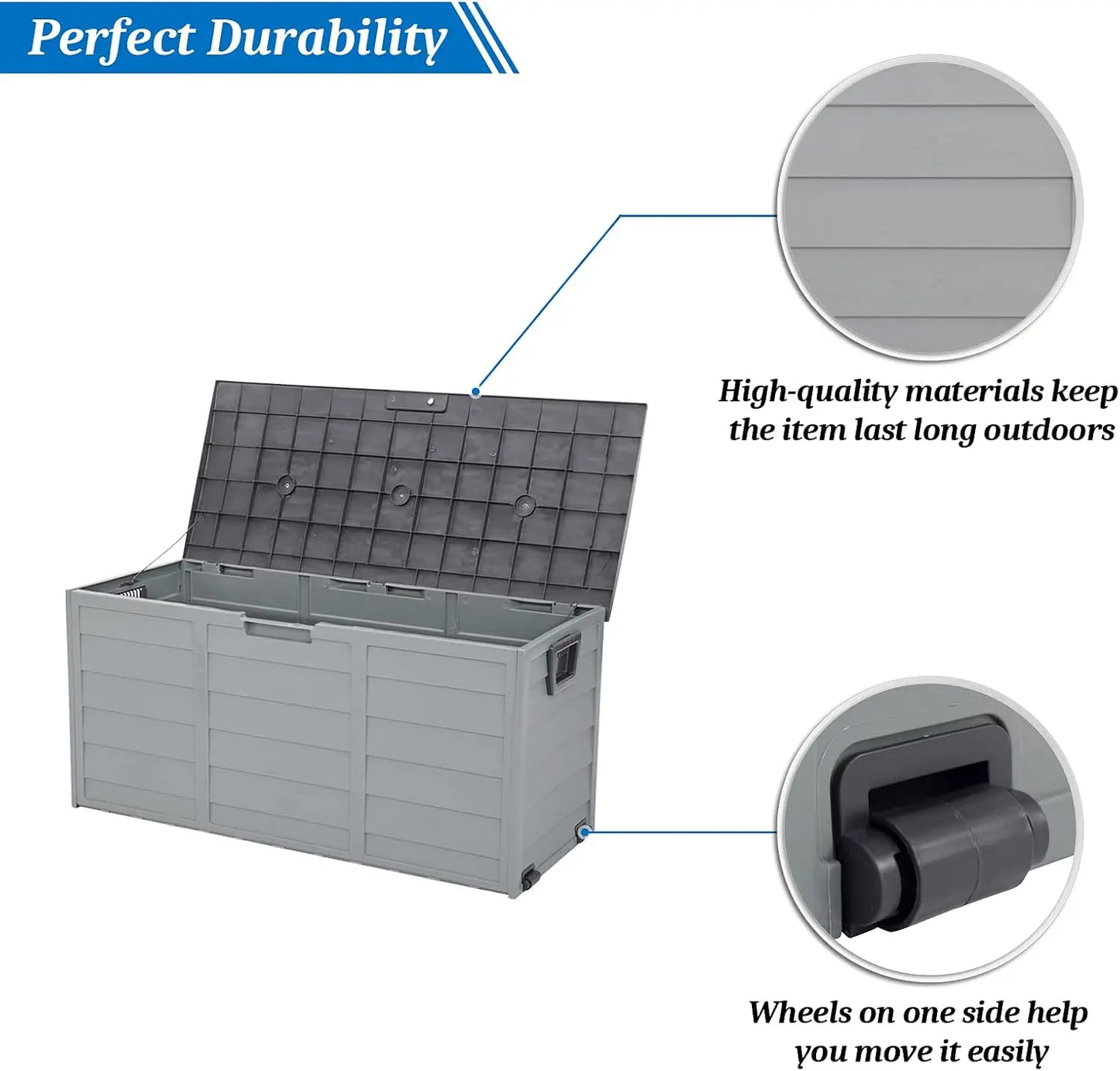 Outdoor Storage Box 75 Gallon with Wheels, Lockable Deck Box for