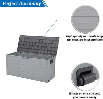 Outdoor Storage Box 75 Gallon with Wheels, Lockable Deck Box for