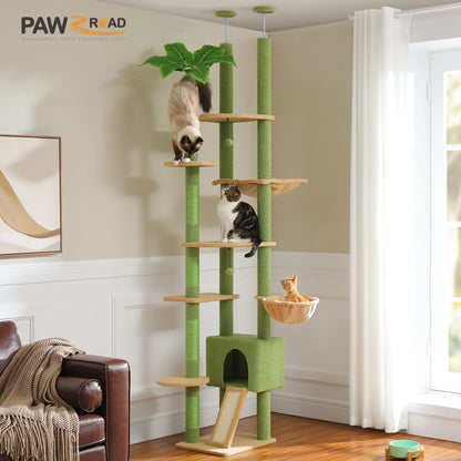 Cat Tree Floor to Ceiling Tower  with Condo, Hammock and Scratching Post