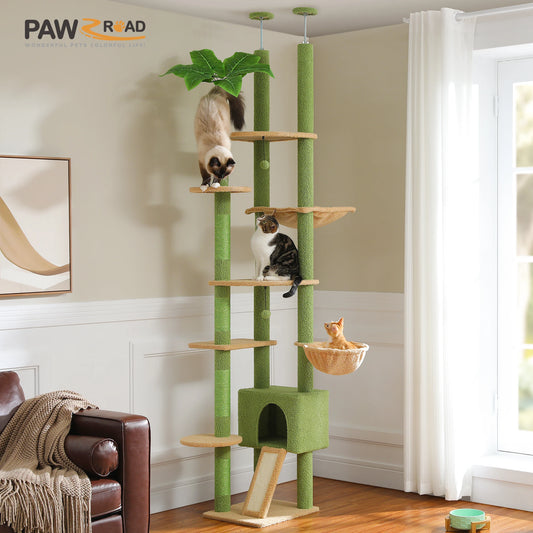 Cat Tree Floor to Ceiling Tower  with Condo, Hammock and Scratching Post