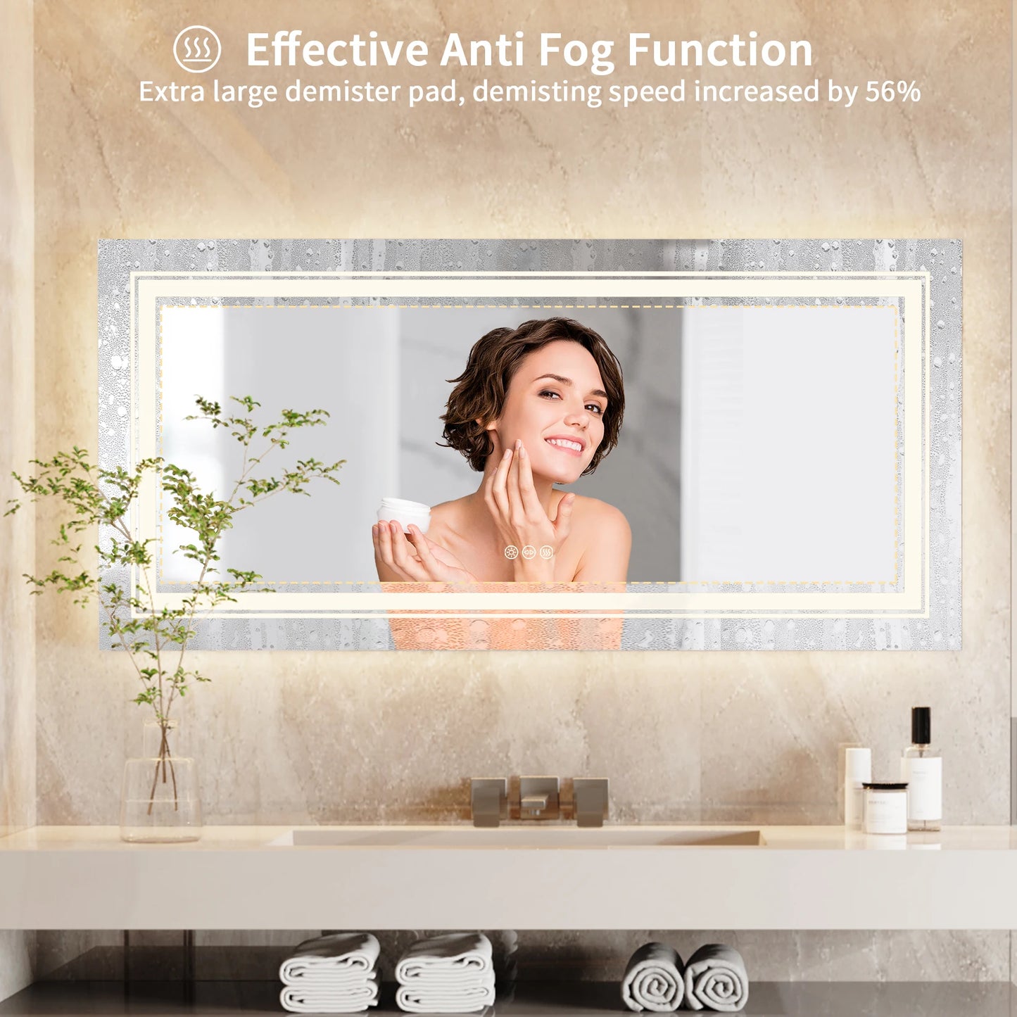 Illuminated Bathroom Mirror, Front and Backlit Lights