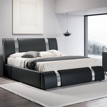 Low Profile Platform Bed with Height-Adjustable Headboard Faux Leather