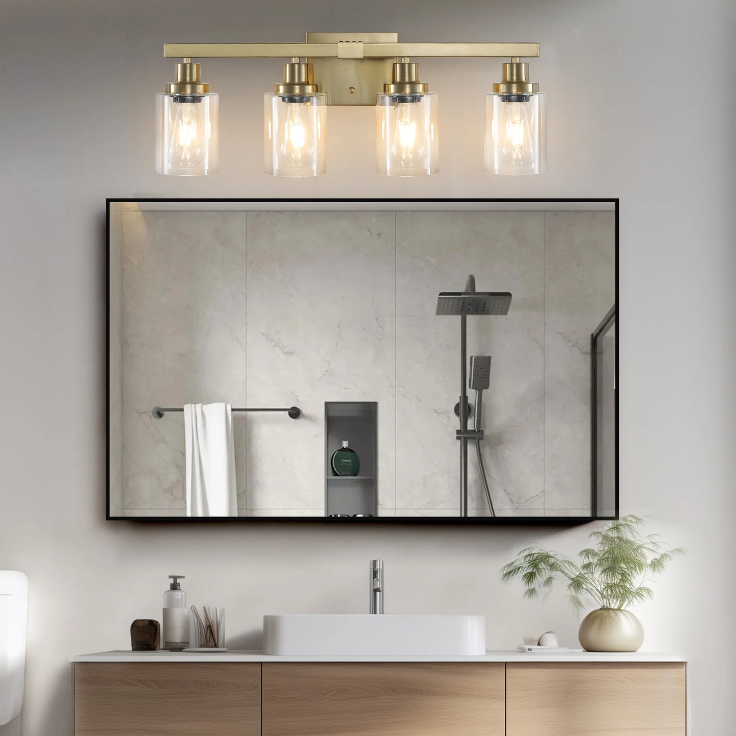 4-Light Vanity Light with Clear Glass Shades(No Bulbs)