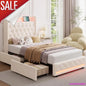 Upholstered Platform Bed with Charging Station, 4 Storage Drawers