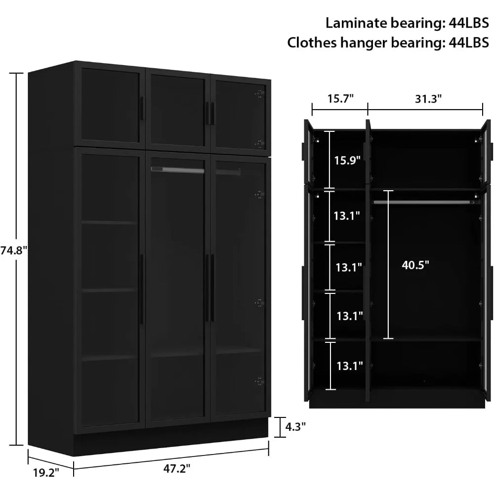 Wooden Large Wardrobe with Hanging Rod & shelves
