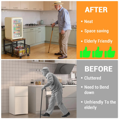 Mini Fridge Stand With Wheels & Storage Basket