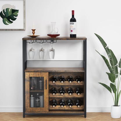 Wine Bar Cabinet With Adjustable Shelves & Glass Holders