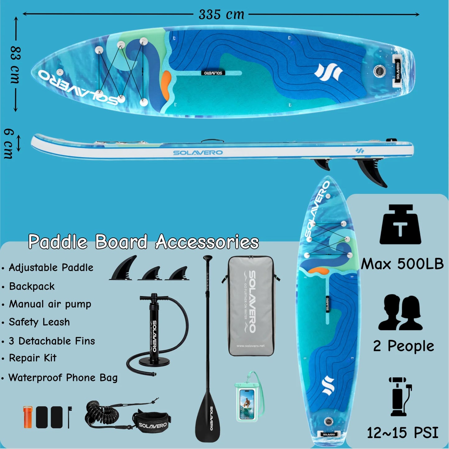 Inflatable Paddle Board with Premium Accessories, Suitable for Sea or Lake
