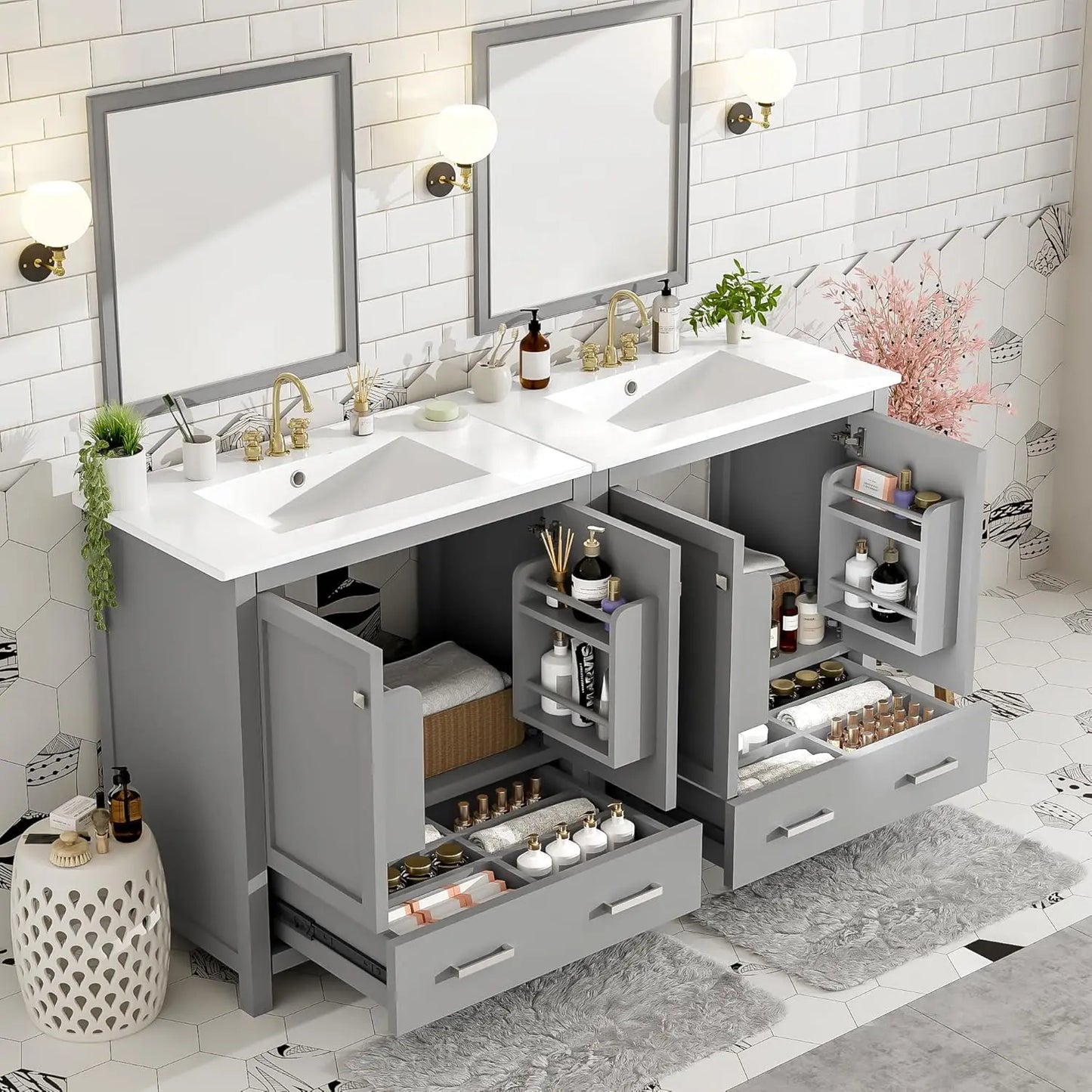 Double Sink Bathroom Vanity Solid Wood