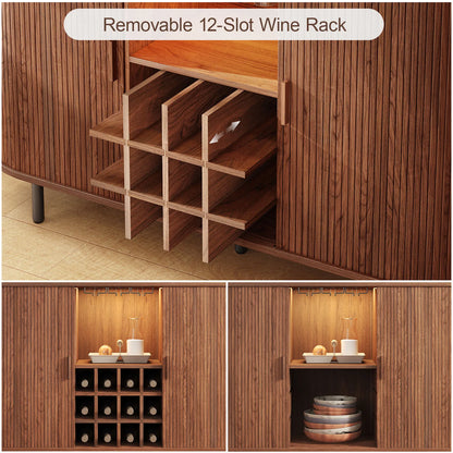Wine Bar Cabinet w/ LED Light,  Wine Rack & Glass Holder