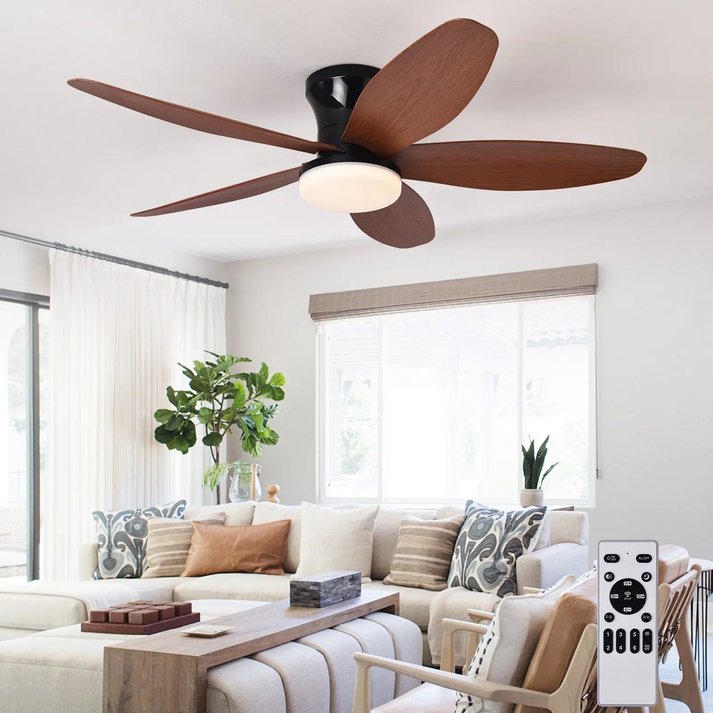 Ceiling Fan with Light 3 Colors, 6 Speeds