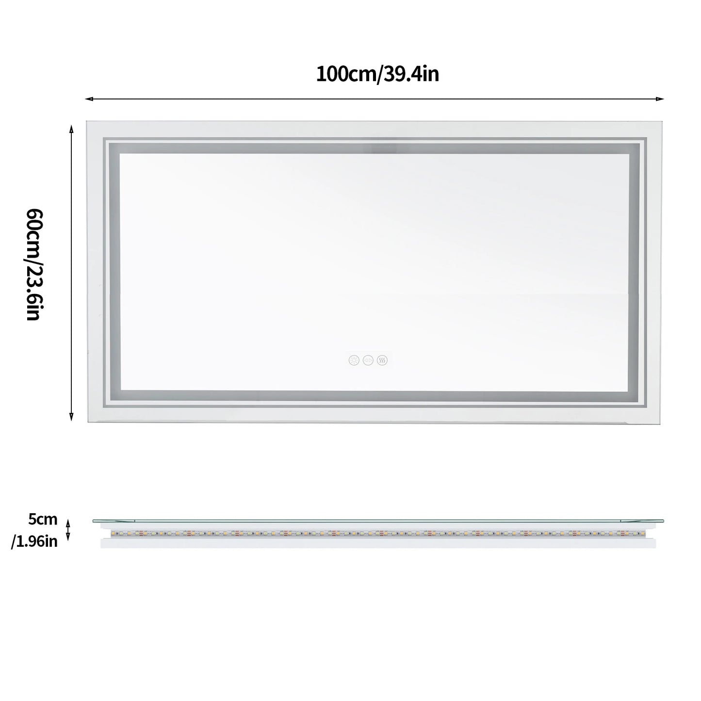Illuminated Bathroom Mirror, Front and Backlit Lights