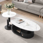 Coffee Table with Silver Stainless Steel Pedestal,Oval with Faux Marble Top