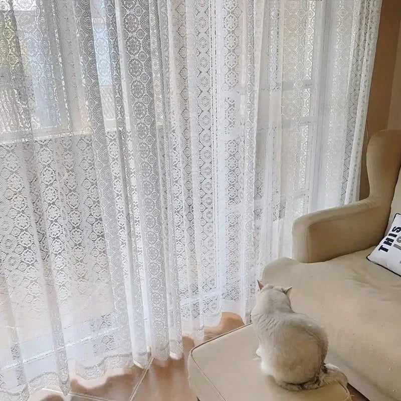 Lace embroidered mesh knitted sheer curtains