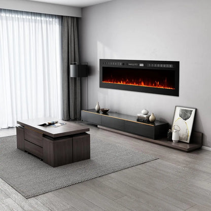 60-Inch Electric Fireplace Wall-Mounted with Remote & Touch Screen