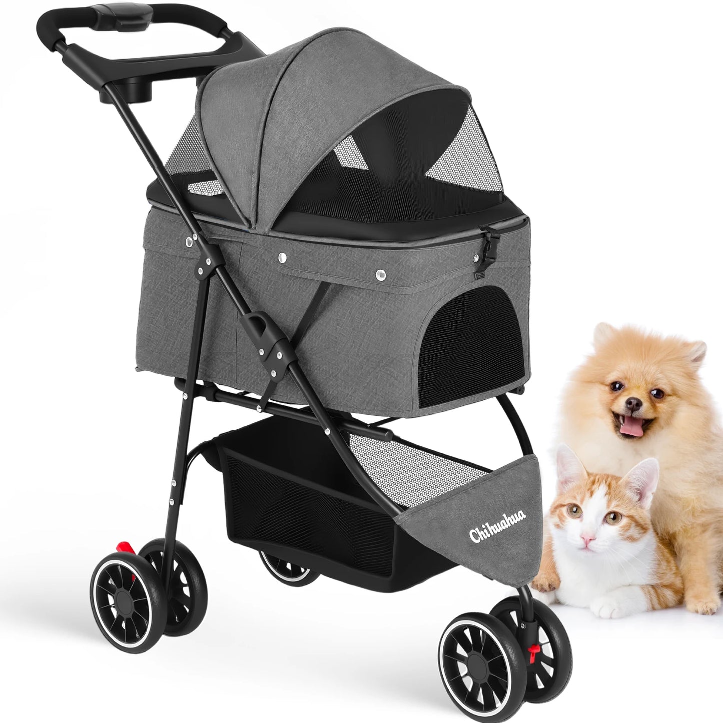 Pet Stroller, Foldable with Breathable Mesh Canopy
